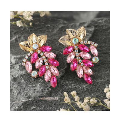 Shop Sohi Women's Pink Embellished Foliage Drop Earrings