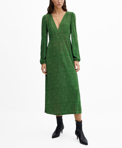 Shop Mango Women's Polka-dot Midi Dress In Green