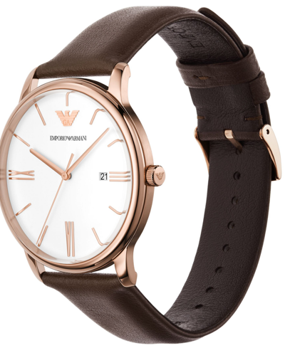 Shop Emporio Armani Men's Brown Leather Watch 42mm