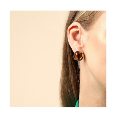Shop Sohi Women's Orange Geometric Stone Stud Earrings