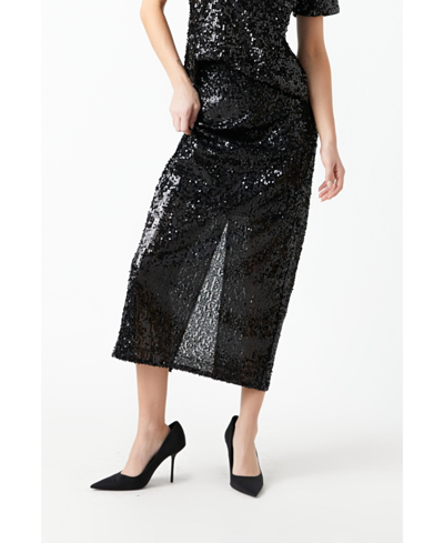 Shop Grey Lab Women's Sequin Back Slit Maxi Skirt In Black