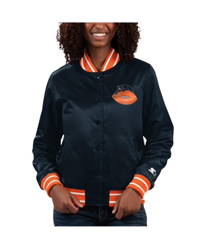 Shop Starter Women's  Navy Chicago Bears Full Count Satin Full-snap Varsity Jacket