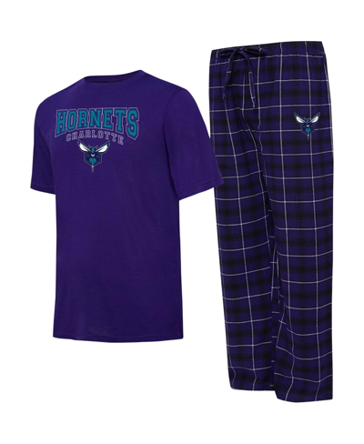Shop College Concepts Men's  Purple, Black Charlotte Hornets Arctic T-shirt And Pajama Pants Sleep Set In Purple,black