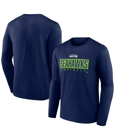 Shop Fanatics Men's  College Navy Seattle Seahawks Stack The Box Long Sleeve T-shirt