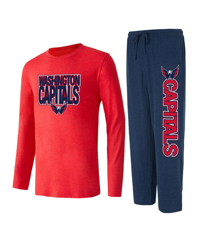 Shop Concepts Sport Men's  Navy, Red Washington Capitals Meter Long Sleeve T-shirt And Pants Sleep Set In Navy,red