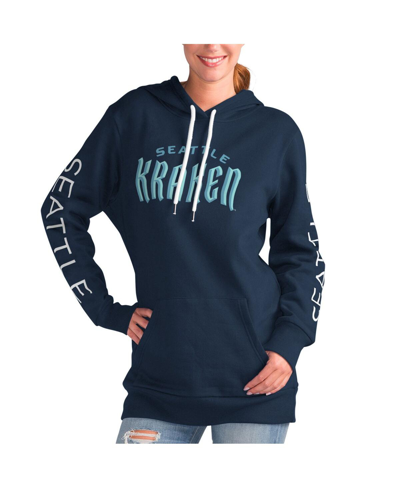 G-iii 4her By Carl Banks Deep Sea Blue Seattle Kraken Overtime Pullover Hoodie In Deep Sea Blue