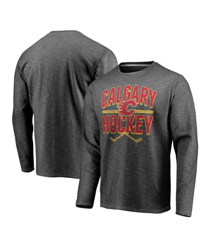 Shop Fanatics Men's  Gray Distressed Calgary Flames Iced Out Long Sleeve T-shirt