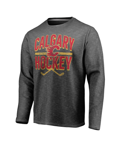Shop Fanatics Men's  Gray Distressed Calgary Flames Iced Out Long Sleeve T-shirt