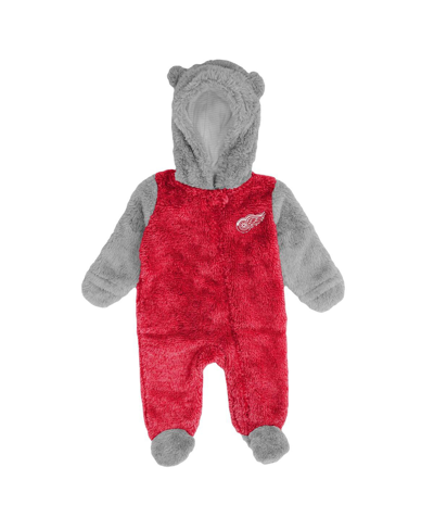 Outerstuff Newborn And Infant Boys And Girls Red Detroit Red Wings Game Nap Teddy Fleece Bunting Full-zip Sleep In Red