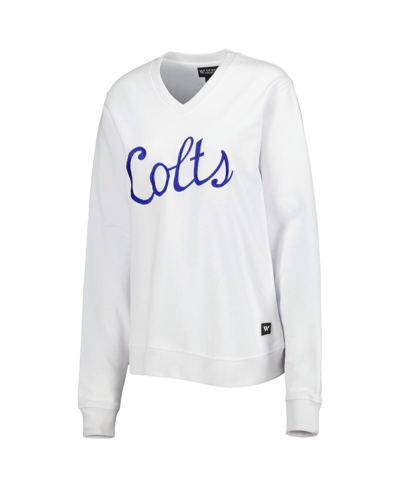 The Wild Collective Women's  White Indianapolis Colts Cheer V-neck Fleece Pullover Sweatshirt In White