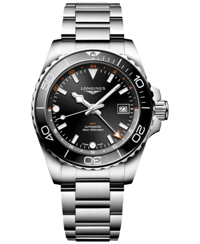 Shop Longines Men's Swiss Automatic Hydroconquest Stainless Steel Steel Bracelet Watch 41mm In Sunray Black