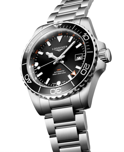 Shop Longines Men's Swiss Automatic Hydroconquest Stainless Steel Steel Bracelet Watch 41mm In Sunray Black
