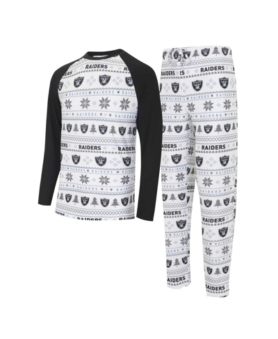 Shop Concepts Sport Men's  White, Black Las Vegas Raiders Tinselâ Raglan Long Sleeve T-shirt And Pants Sle In White,black