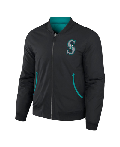 Fanatics Men's Darius Rucker Collection By  Black, Aqua Seattle Mariners Reversible Full-zip Bomber J In Black,aqua