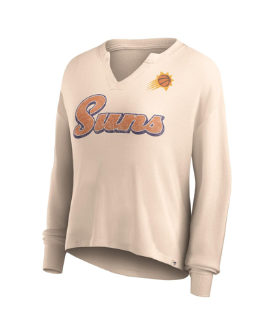 Fanatics Women's  Tan Distressed Chicago Bulls Go For It Long Sleeve Notch Neck T-shirt In Tan