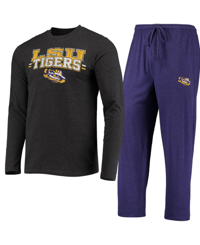 Shop Concepts Sport Men's  Purple, Heathered Charcoal Distressed Lsu Tigers Meter Long Sleeve T-shirt And  In Purple,heathered Charcoal