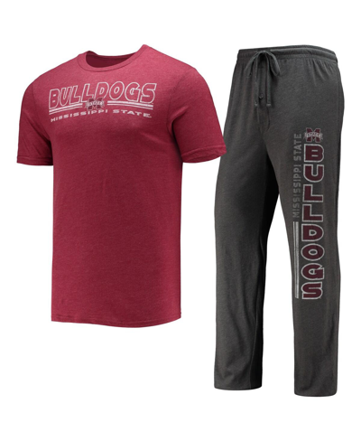 Concepts Sport Men's  Heathered Charcoal, Maroon Distressed Virginia Tech Hokies Meter T-shirt And Pa In Heathered Charcoal,maroon