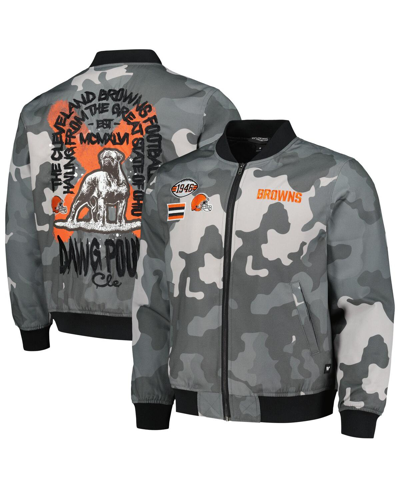 Shop The Wild Collective Men's And Women's  Gray Distressed Cleveland Browns Camo Bomber Jacket