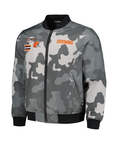 Shop The Wild Collective Men's And Women's  Gray Distressed Cleveland Browns Camo Bomber Jacket
