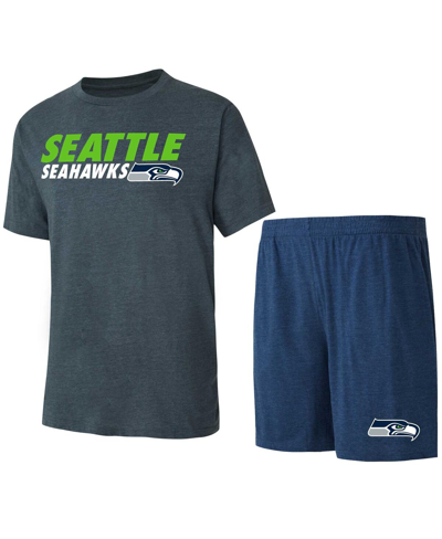 Shop Concepts Sport Men's  Navy, Charcoal Seattle Seahawks Meter T-shirt And Shorts Sleep Set In Navy,charcoal