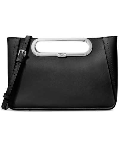Shop Michael Kors Michael  Chelsea Large Leather Convertible Clutch In Black,silver