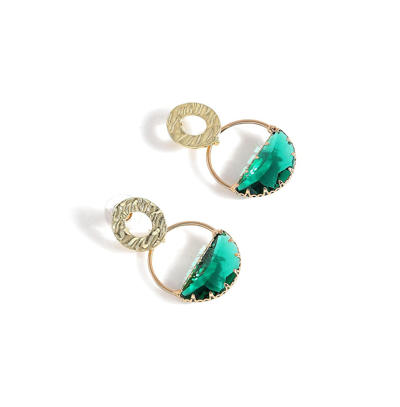 Shop Sohi Women's Green Dented Stone Circular Drop Earrings