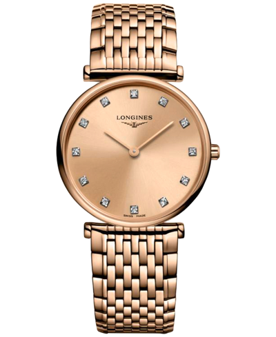 Longines Women's Swiss La Grande Classique De  Diamond (1/10 Ct. T.w.) Rose Gold Pvd Bracelet Watch 2 In Red Pvd Coating