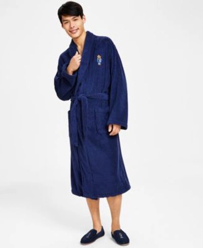 Shop Polo Ralph Lauren Mens Waffle Pajama Robe Slipper Set In Navy
