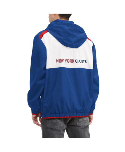 Shop Tommy Hilfiger Men's  Royal, White New York Giants Carter Half-zip Hooded Top In Royal,white