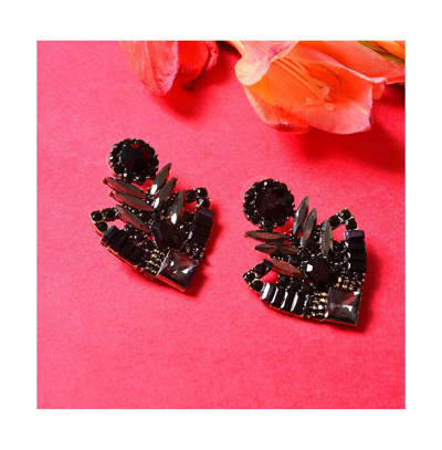 Sohi Women's Black Triangle Cluster Drop Earrings In Black