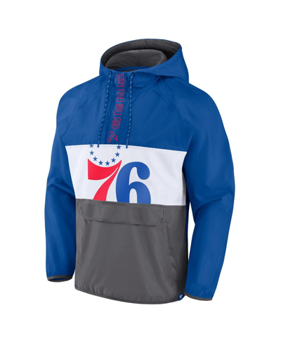 Fanatics Branded  Royal/gray Philadelphia 76ers Anorak Flagrant Foul Color-block Raglan Hoodie Half- In Royal,gray