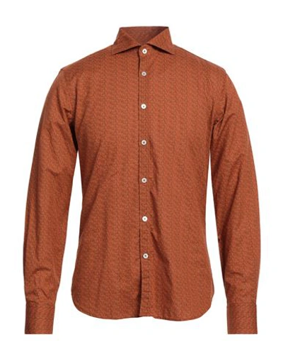 Shop Canali Man Shirt Rust Size M Cotton, Linen In Red