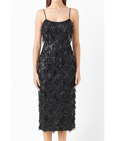 Shop Endless Rose Women's Diagonal Sequins Slip Dress In Black