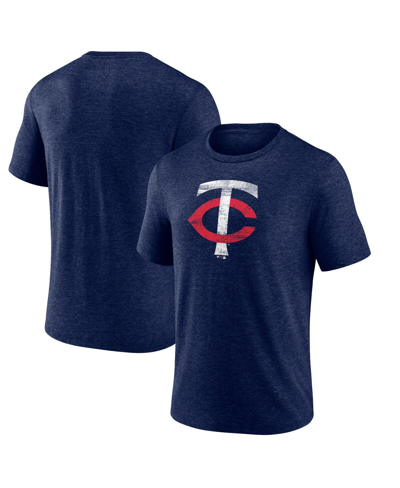 Shop Fanatics Men's  Navy Distressed Minnesota Twins Weathered Official Logo Tri-blend T-shirt
