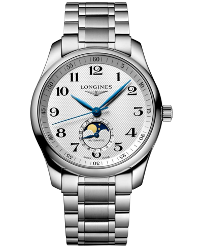 Shop Longines Men's Swiss Automatic Master Moonphase Stainless Steel Bracelet Watch 40mm In No Color