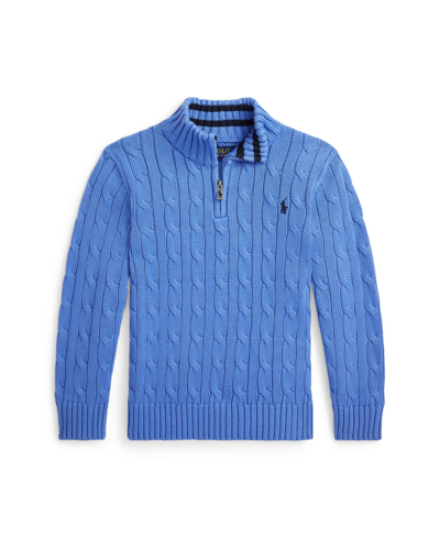 Shop Polo Ralph Lauren Toddler And Little Boys Cable-knit Cotton Quarter-zip Sweater In Summer Blue
