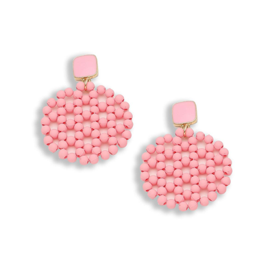 Shop Sohi Women's Pink Beaded Circular Drop Earrings