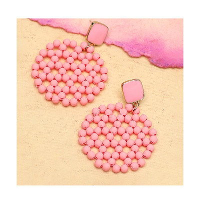 Shop Sohi Women's Pink Beaded Circular Drop Earrings