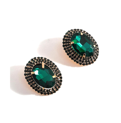 Shop Sohi Women's Green Embellished Oval Stud Earrings