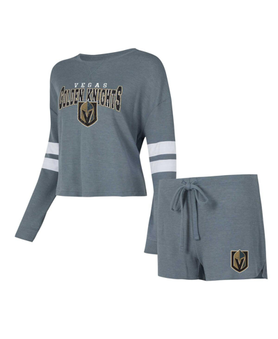Shop Concepts Sport Women's  Charcoal Distressed Vegas Golden Knights Meadowâ Long Sleeve T-shirt And Shor