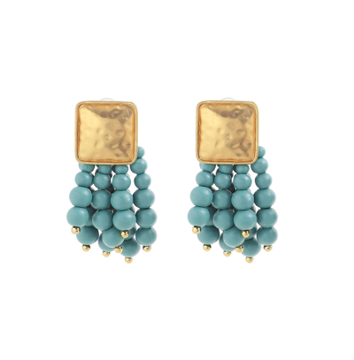 Sohi Women's Blue Beaded Cluster Drop Earrings In Blue