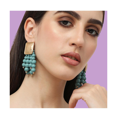 Sohi Women's Blue Beaded Cluster Drop Earrings In Blue