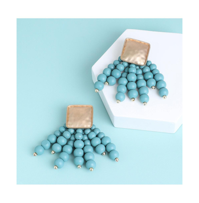Sohi Women's Blue Beaded Cluster Drop Earrings In Blue