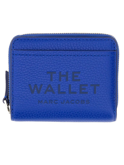 Shop Marc Jacobs Logo Printed Zipped Mini Compact Wallet In Blue