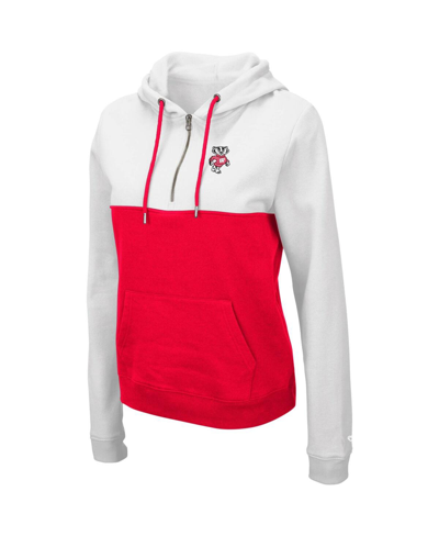 Colosseum Women's  White, Red Wisconsin Badgers Aidan Half-zip Hoodie In White,red