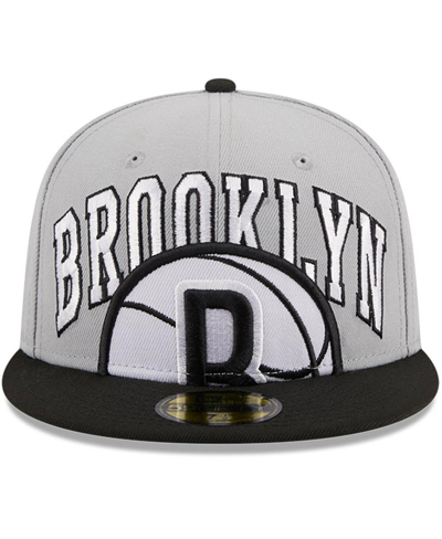 New Era Men's  Gray, Black Brooklyn Nets Tip-off Two-tone 59fifty Fitted Hat In Gray,black