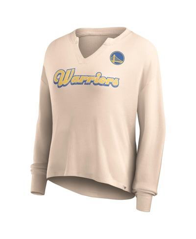 Fanatics Women's  Tan Distressed Golden State Warriors Go For It Long Sleeve Notch Neck T-shirt In Tan