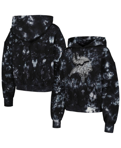 The Wild Collective Black Minnesota Vikings Tie-dye Cropped Pullover Hoodie In Black