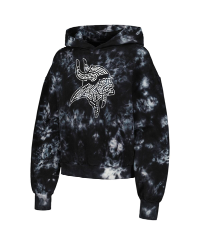 Shop The Wild Collective Women's  Black Minnesota Vikings Tie-dye Cropped Pullover Hoodie