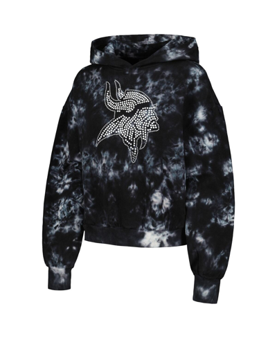The Wild Collective Black Minnesota Vikings Tie-dye Cropped Pullover Hoodie In Black